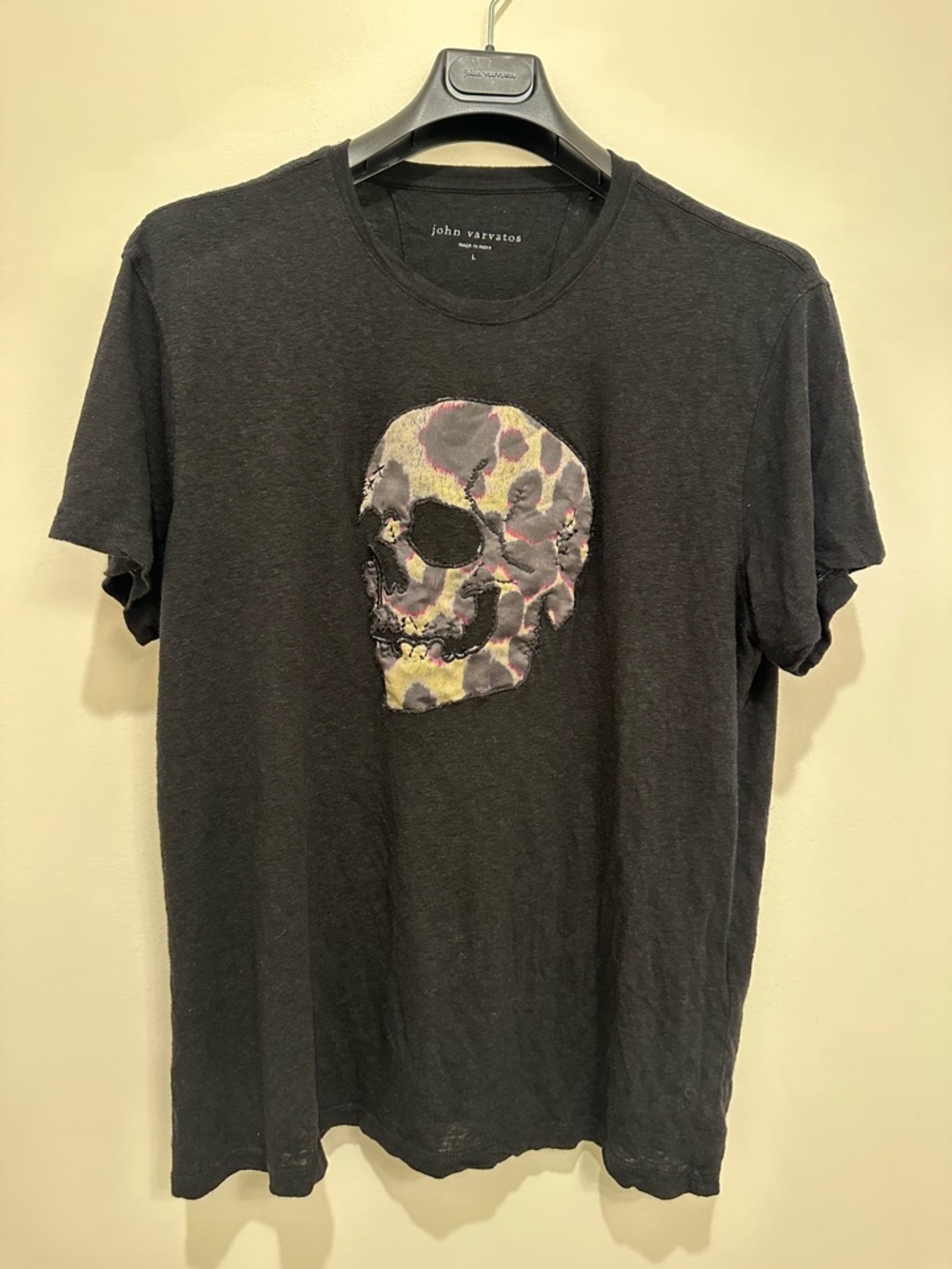 John Varvatos Black Short-Sleeve Tee with Multicolor Skull Patch